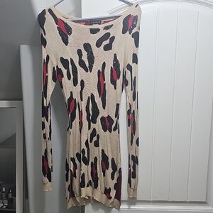 VENUS Beige and Black Animal Print Long Tunic Small